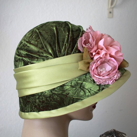 Fall Winter Velvet Vintage Style Wide Brim Cloche Hat main image 5